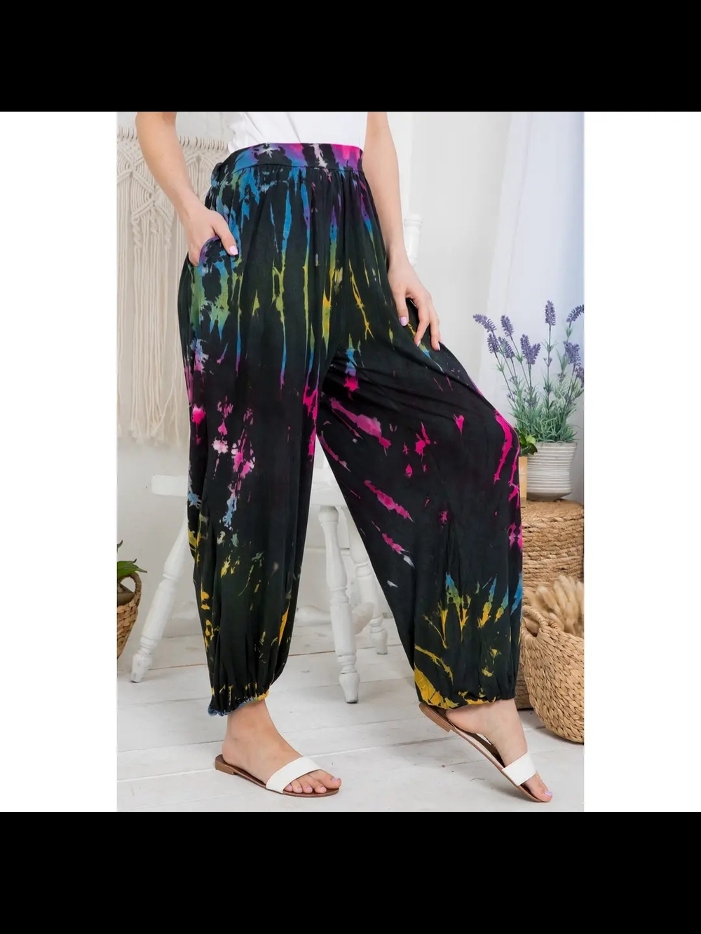Black Tie-Dye Harem Joggers with Elastic Ankles